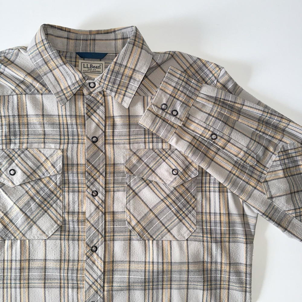 LL Bean Men's M Snap Button Flannel Shirt Plaid Wool Blend Western